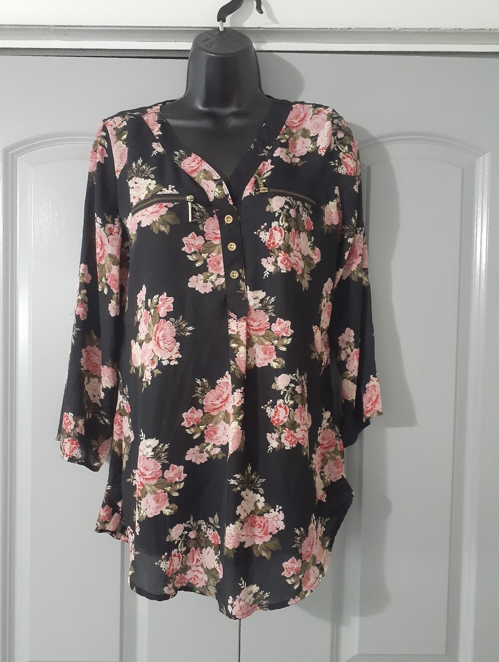 Rue 21 Sheer black floral blouse